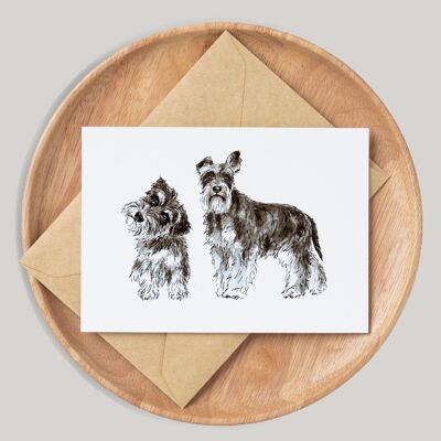 Schnauzer Hund handgemachte & handgezeichnete Grußkarte