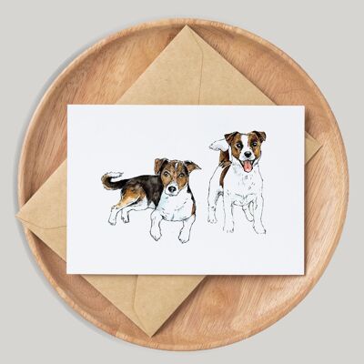 Jack Russel Terrier Hund handgemachte & handgezeichnete Grußkarte