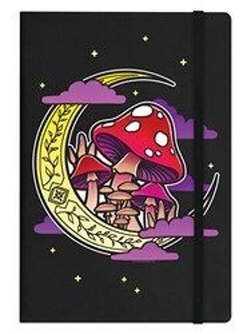 Mushroom Moon Black A5 Hard Cover Notebook