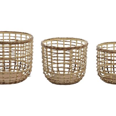 BASKET SET 3 FIBER CORN 39X39X32 NATURAL BROWN DC203084