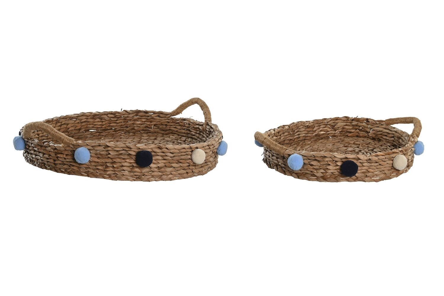 SET CESTINO 2 SEAGRASS 49X40X9,5 POMPOM MULTICOLORE DC204064