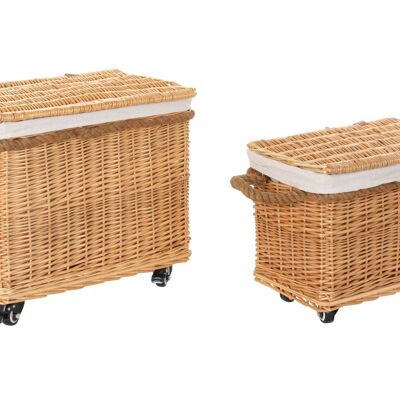 BASKET SET 2 WICKER 48X33X43 WHEELS NATURAL DC194311