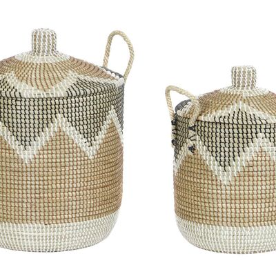 BASKET SET 2 SEAGRASS 39X39X53 ZIGZAG NATURAL DC207567