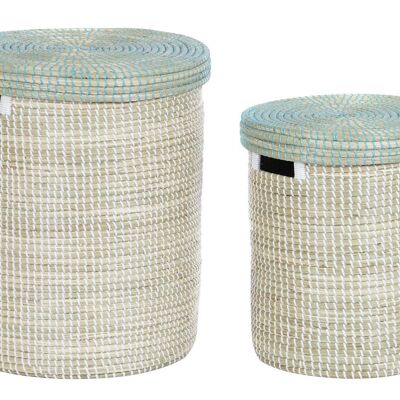 BASKET SET 2 SEAGRASS 44X44X51 NATURAL LID DC207568