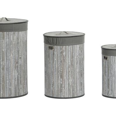 LAUNDRY BASKET SET 3 BAMBOO POLYESTER 38X38X60 GRAY DC207646