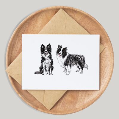 Chien Border Collie fait à la main et dessiné à la main Carte de vœux