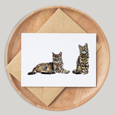 Braune getigerte Katze, handgefertigte und handgezeichnete Grußkarte