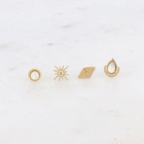 4 mini puces - pierre ronde, étoile, losange texturé et goutte