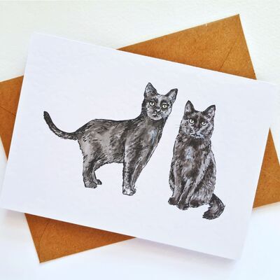 Black Cat Handmade & Hand Drawn Greeting Card