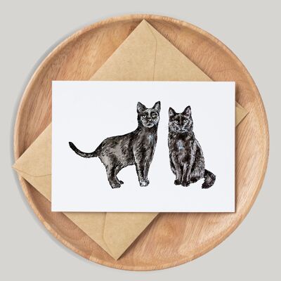 Schwarze Katze handgemachte & handgezeichnete Grußkarte