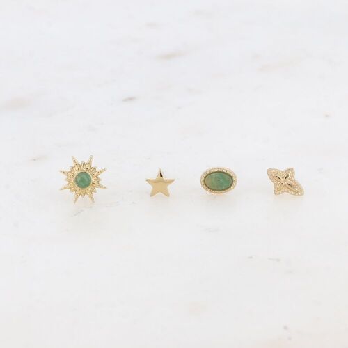 4 mini puces - pierre ovale, soleil avec pierre, croix texturé et étoile