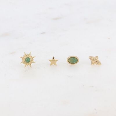 4 mini puces - pierre ovale, soleil avec pierre, croix texturé et étoile