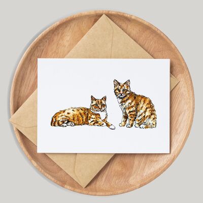 Chat tigré au gingembre fait à la main et dessiné à la main Carte de vœux