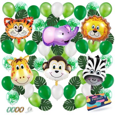 Fissaly® 67 Pieces Jungle Theme Party Birthday Decoration Balloons - Safari Decoration Children's Party – Party