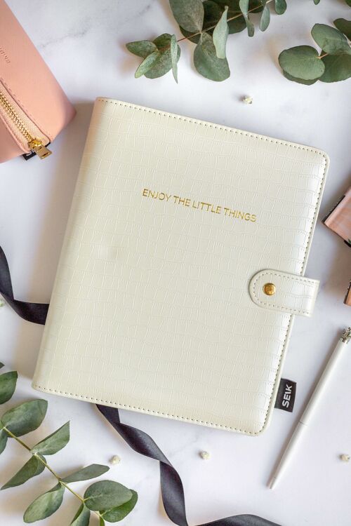 Ring binder productivity planner from premium faux leather A5 (white)