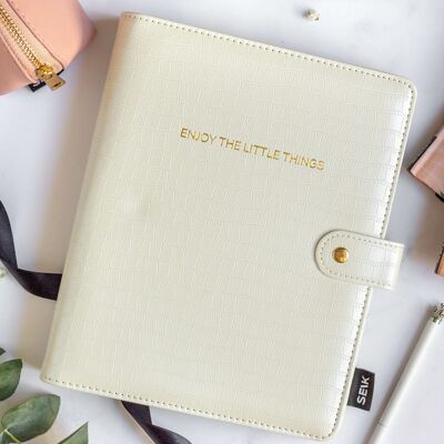 Ring binder productivity planner from premium faux leather A5 (white)