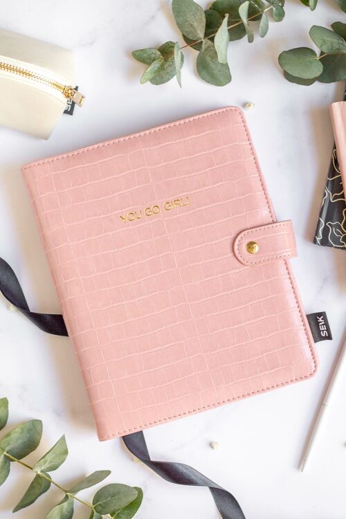 Ring binder productivity planner from premium faux leather A5 (pink)