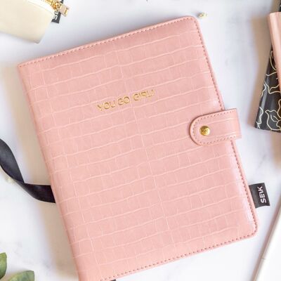 Ring binder productivity planner from premium faux leather A5 (pink)