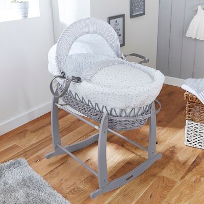 Stars & Stripes Grey Wicker Moses Basket