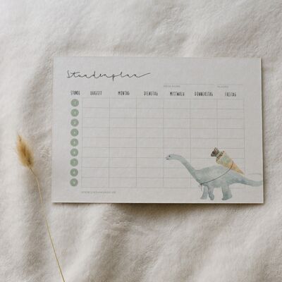 Timetable Din A5 wood pulp cardboard - printed on both sides - dinosaur and mouse