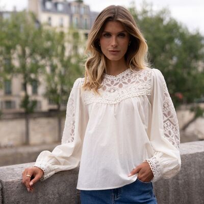 Philippa cotton & lace blouse - 80997