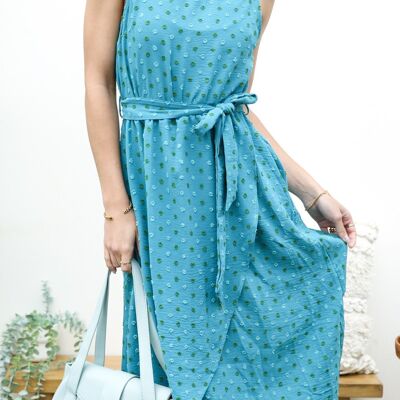 Strukturiertes Kleid mit Rautenmuster – Blau