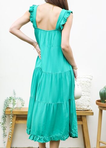 Robe plissée à encolure carrée-Vert 4