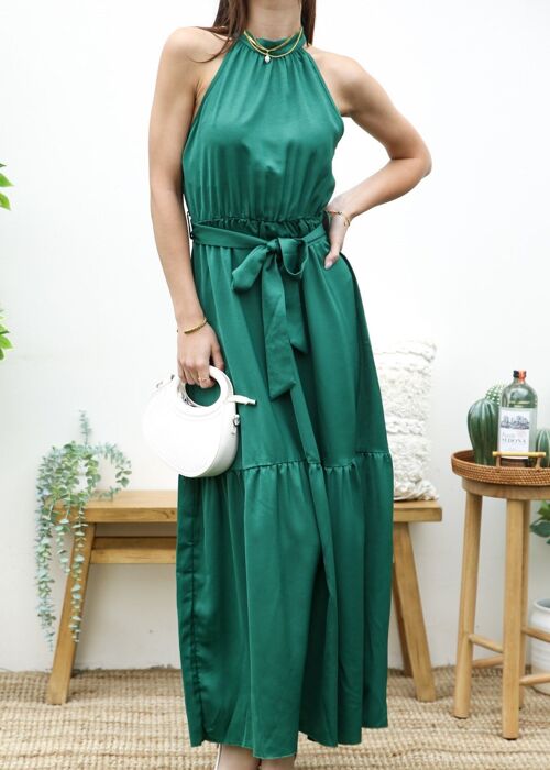 Halter Neck Classic Maxi Dress-Olive Green