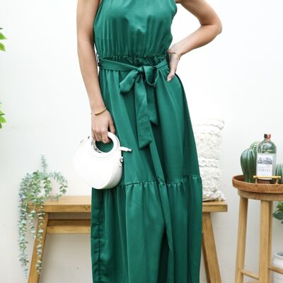 Maxi vestito classico con scollo all'americana, verde oliva