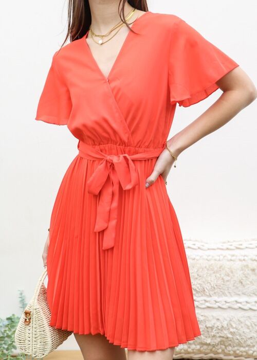 Classic Solid Color Pleated Dress-Orange