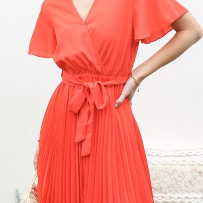 Klassisches einfarbiges Plisseekleid – Orange