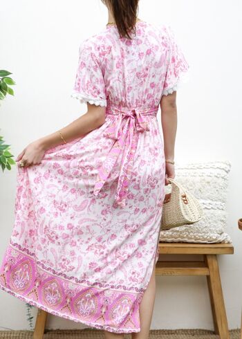 Robe Fente Latérale Nouée Au Dos-Rose 5