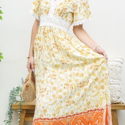 Robe Fente Latérale Nouée Au Dos-Jaune