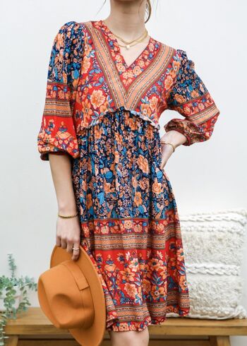 Robe Boho à Manches Coudées-Bleu 1