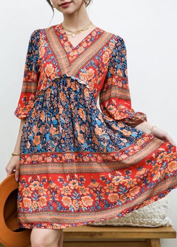 Robe Boho à Manches Coudées-Bleu 2