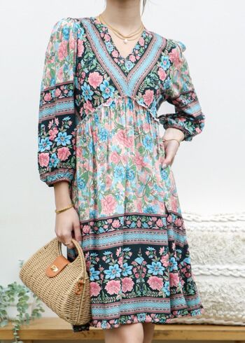 Robe Boho à Manches Coudées-Rose 1