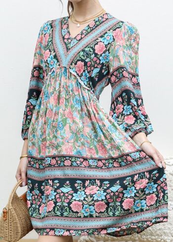 Robe Boho à Manches Coudées-Rose 2