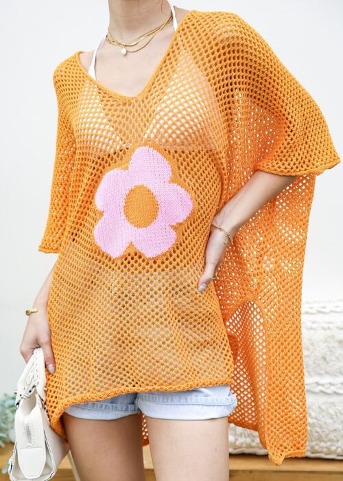 Contrast Flower Pattern Cover-Up-Orange
