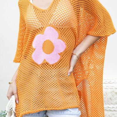 Contrast Flower Pattern Cover-Up-Orange