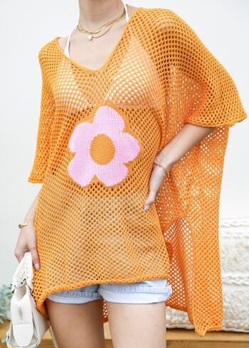 Cover-Up à motif de fleurs contrastées - Orange 1