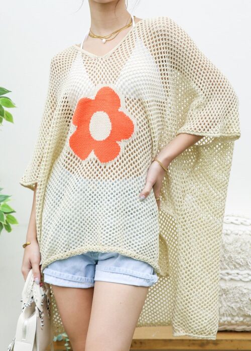 Contrast Flower Pattern Cover-Up-Beige