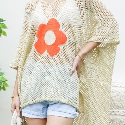 Contrast Flower Pattern Cover-Up-Beige