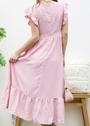 Robe à col plongeant et pois suisses-Rose 3