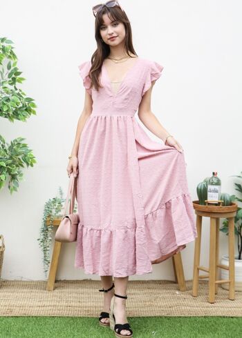 Robe à col plongeant et pois suisses-Rose 4