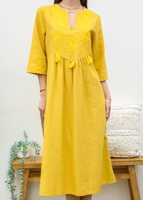 Lace Detail Kaftan Dress-Yellow