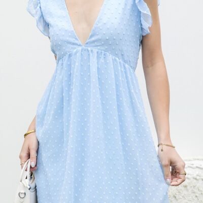 Kleid mit transparentem Rücken und Swiss Dot-Hellblau