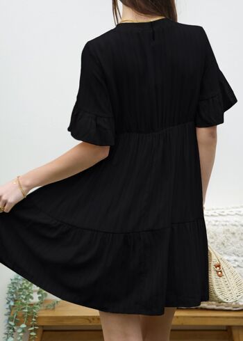 Robe droite boutonnée à col en V-Noir 2