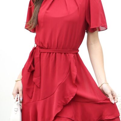 Kleid mit plissiertem Ausschnitt und überlappendem Saum – Burgunderrot
