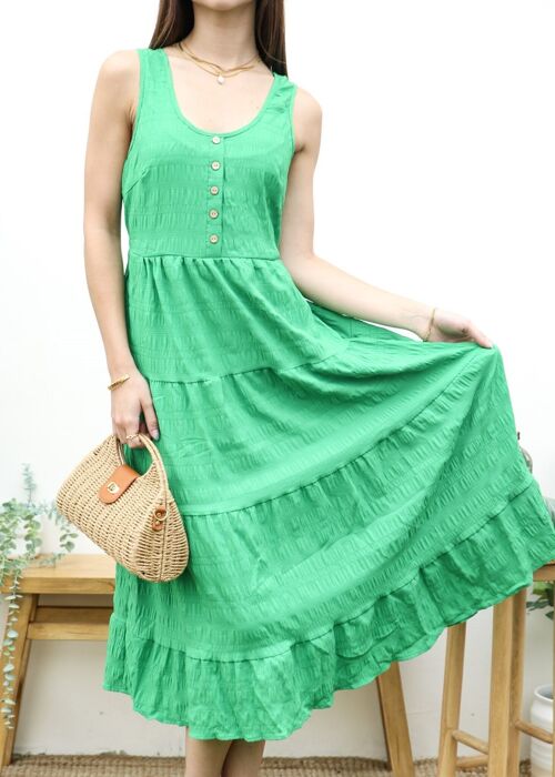 Textured Scoop Neck Dress-Green