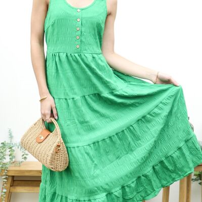 Vestido texturizado con escote redondo-Verde